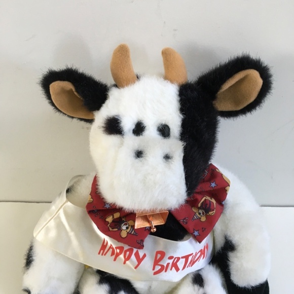 1997 Build A Bear Holstein Cow Bell Bow Tie Sash 18" White & Black Stuffed Plush - Picture 3 of 16